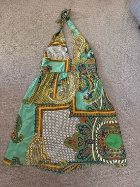 Yanks for Bebe 100% silk Halter Paisley Print Summer Dress in Mint & Gold
